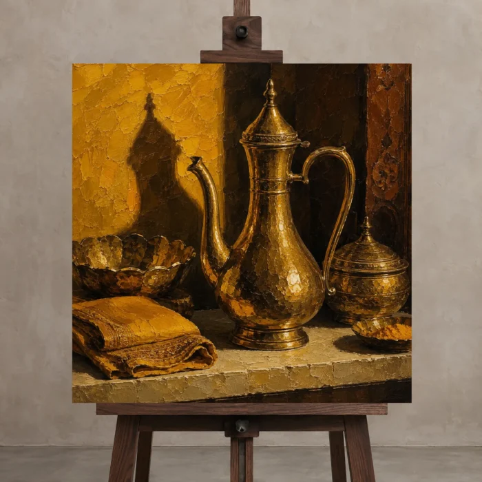 Premium Wall Art Kare Html Edition – NM3-YLW-ST-S-004 displayed on a studio easel