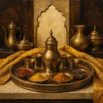 Saffron Constellation Ceremonial Tray With Spices And Small Cups Yellow Dining Room Wall Art