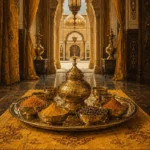 Saffron Ascent Ceremonial Tray With Spices And Small Cups Yellow Dining Room Wall Art