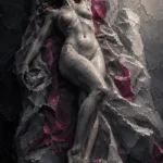 Graphite and rose nude woman wall art print featuring a reclining female figure with warm highlights and elegant shadow transitions