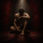 Merlot nude male wall art print featuring a seated classical male figure with dramatic shadows and warm burgundy tones