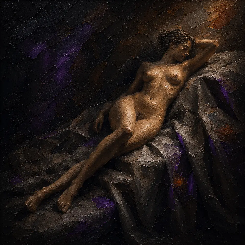 Auburn Harmony Female Nude Wall Art Sepia & Violet Art Print