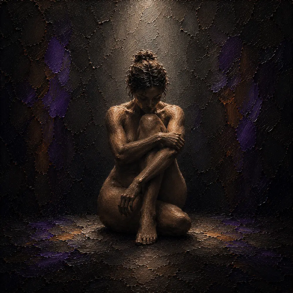 Amethyst Poise Female Nude Wall Art Sepia & Violet Art Print