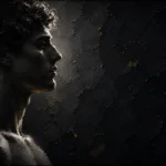 Charcoal and gold black and white nude portrait print featuring a classical side profile with refined lighting and elegant shadows