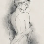 Graphite Museum black and white nude drawing featuring a graceful continuous-line classical figure with subtle charcoal shading for elegant interiors