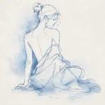 Storm Blue Contrast black and white nude sketches featuring a graceful continuous-line classical figure with subtle blue-toned shading for elegant interiors