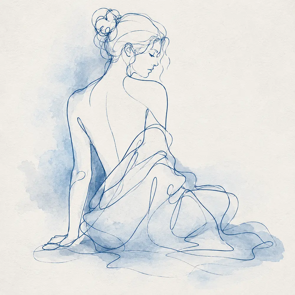 Azure Contour Black And White Nude Sketches Storm Blue Contrast Art Print
