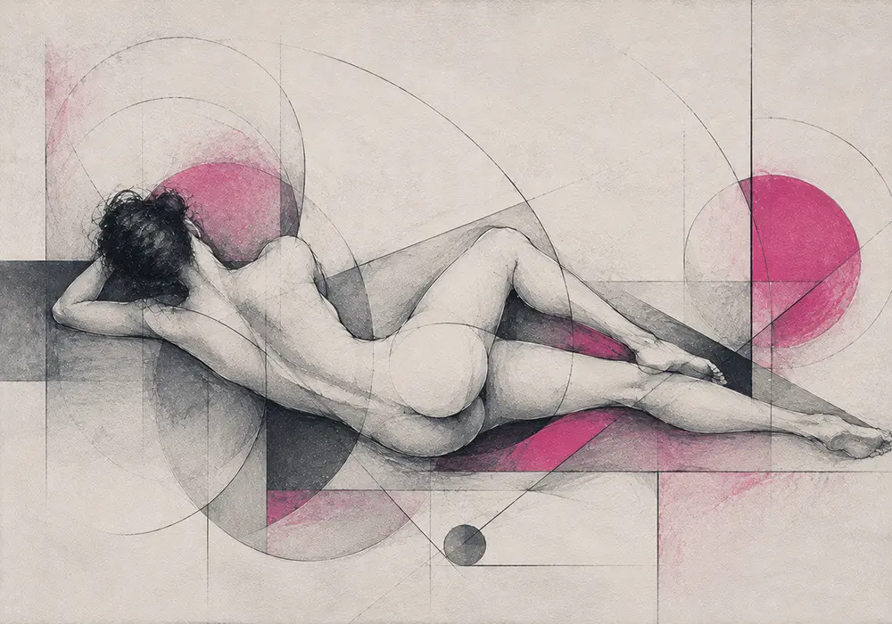 Crimson Echo Abstract Nude Wall Art Graphite & Rose Art Print