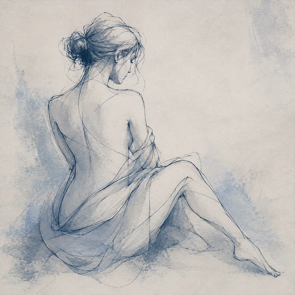 Azure Form Figure Drawing Wall Art Dusty Blue Gallery Art Print