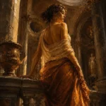 Honey Bronze nude painting renaissance featuring a draped classical figure beneath grand marble arches with warm golden light for elegant interiors