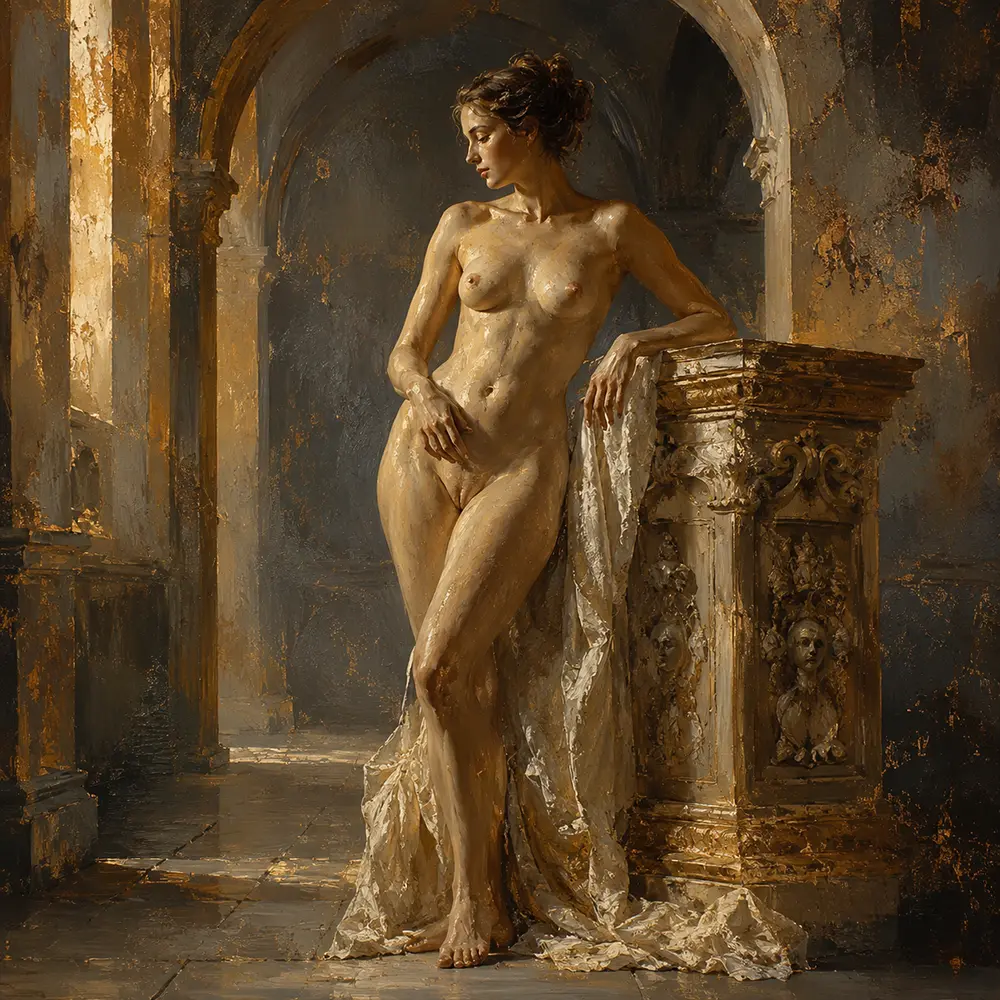 Gilded Reverie Renaissance Nude Antique Gold Luxe Art Print
