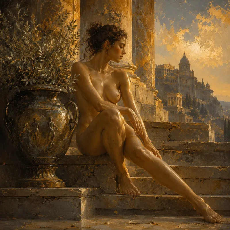 Aureate Silence Renaissance Nude Antique Gold Luxe Art Print