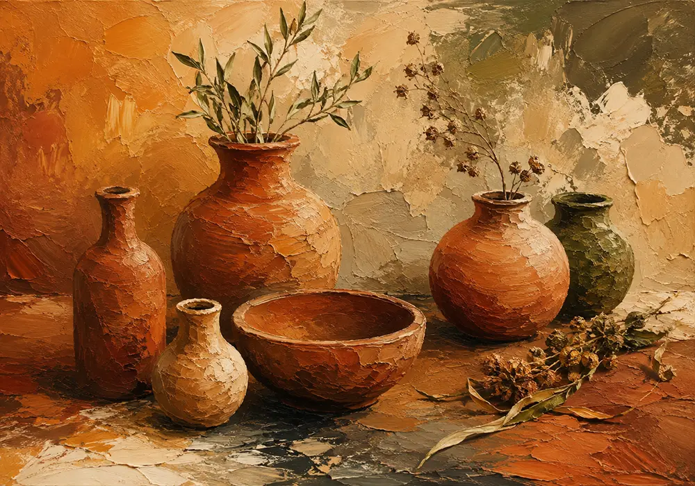 Earthen Bloom Clay Terracotta Wall Art Clay & Moss Art Print