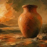 Clay and moss clay terracotta wall art featuring a monumental clay urn in a desert-inspired landscape for elegant interiors