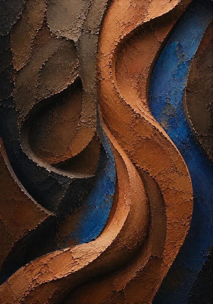 Bronze Current Terracotta Abstract Wall Art Walnut & Blue Art Print