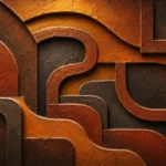 Honey bronze rust clay geometric wall art print featuring layered geometric pathways and sculptural earthen forms for elegant interiors