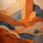 Apricot earth tone canvas art print featuring layered clay hills and abstract terrain forms in warm natural colors for elegant interiors