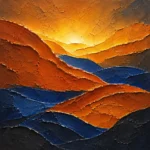 Ochre and navy abstract art earth print featuring flowing clay waves and sculptural terrain forms for elegant interiors