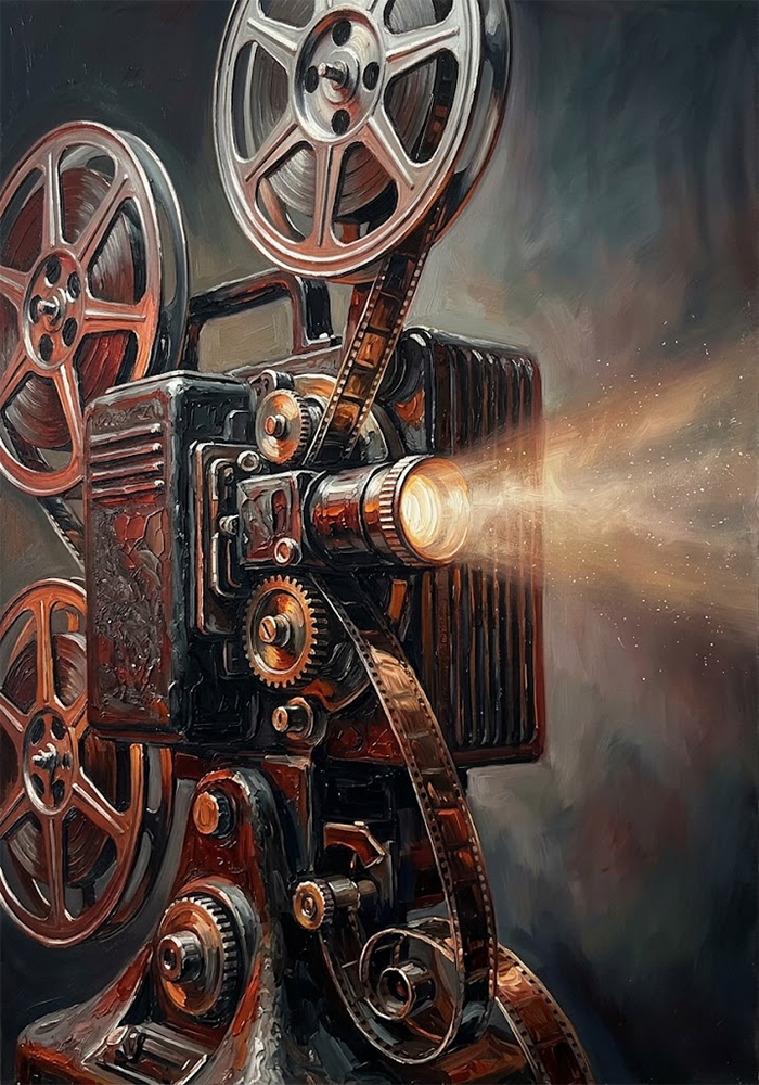 Bronze Projector Retro Movie Wall Art Rust Red Gallery Art Print