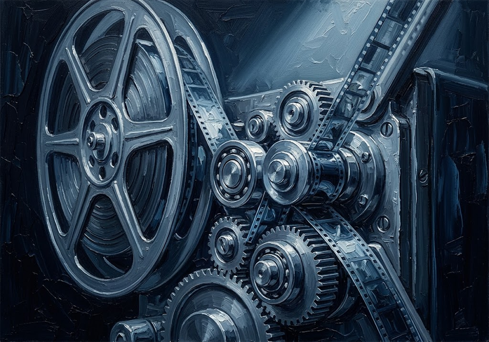 Cobalt Spindle film reel decor Silver & Cobalt Art Print
