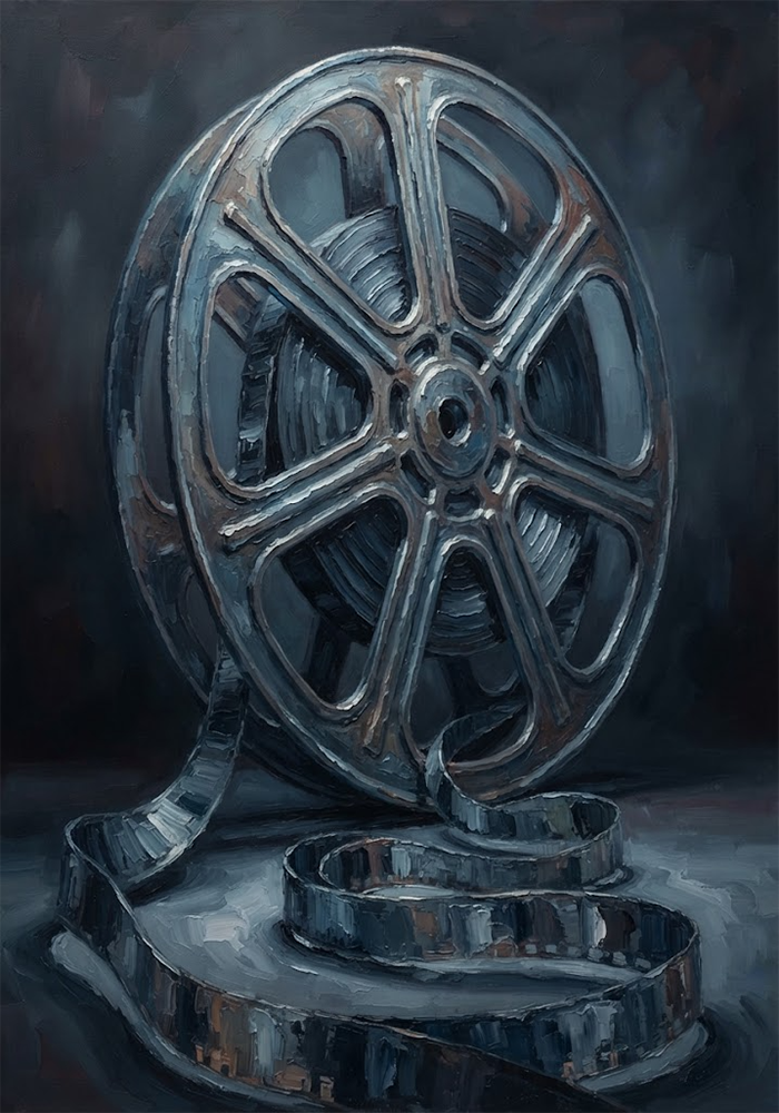 Azure Spindle movie reel wall decor Dusty Blue Gallery Art Print