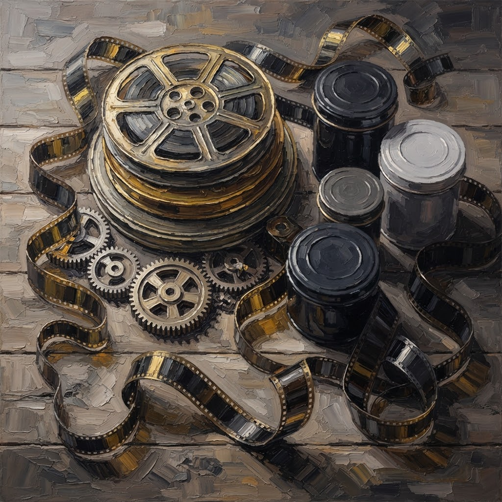 Auric Archive Film Reel Wall Decor Charcoal & Gold Art Print