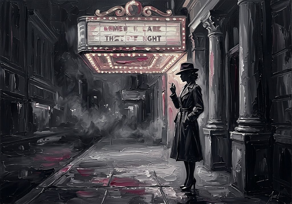 Crimson Reverie Noir Movie Wall Art Graphite & Rose Art Print