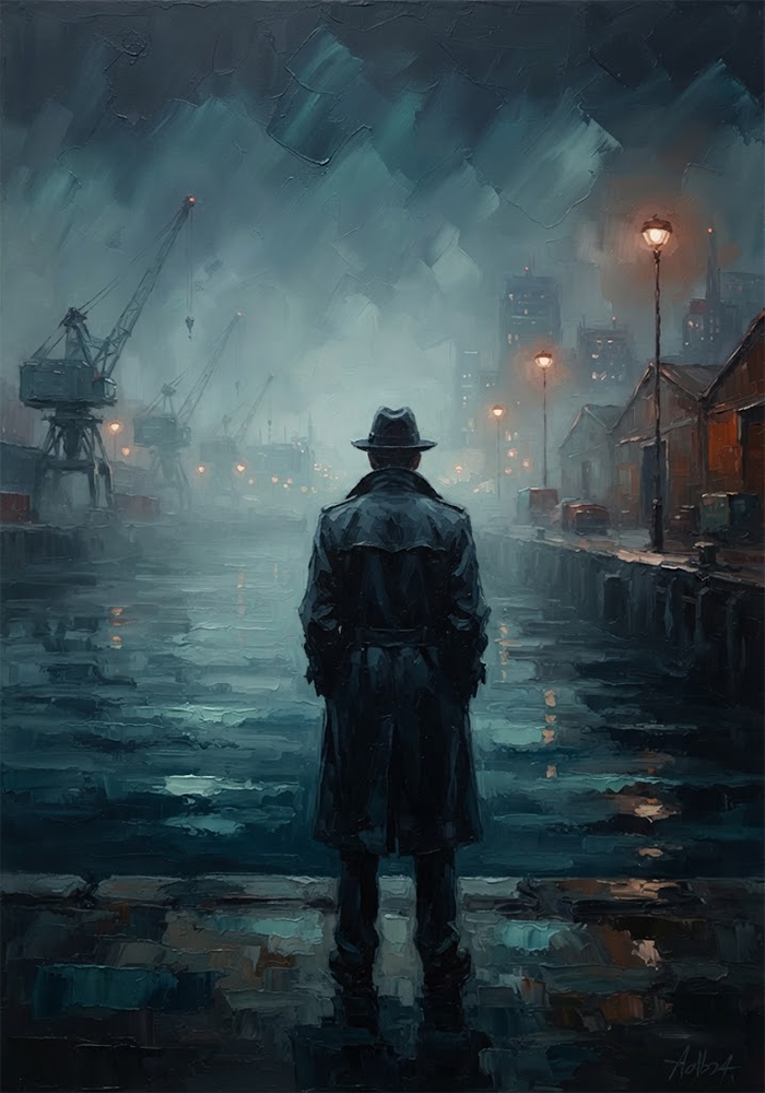 Harbor Witness Noir Detective Cinema Art Prussian & Rust Art Print