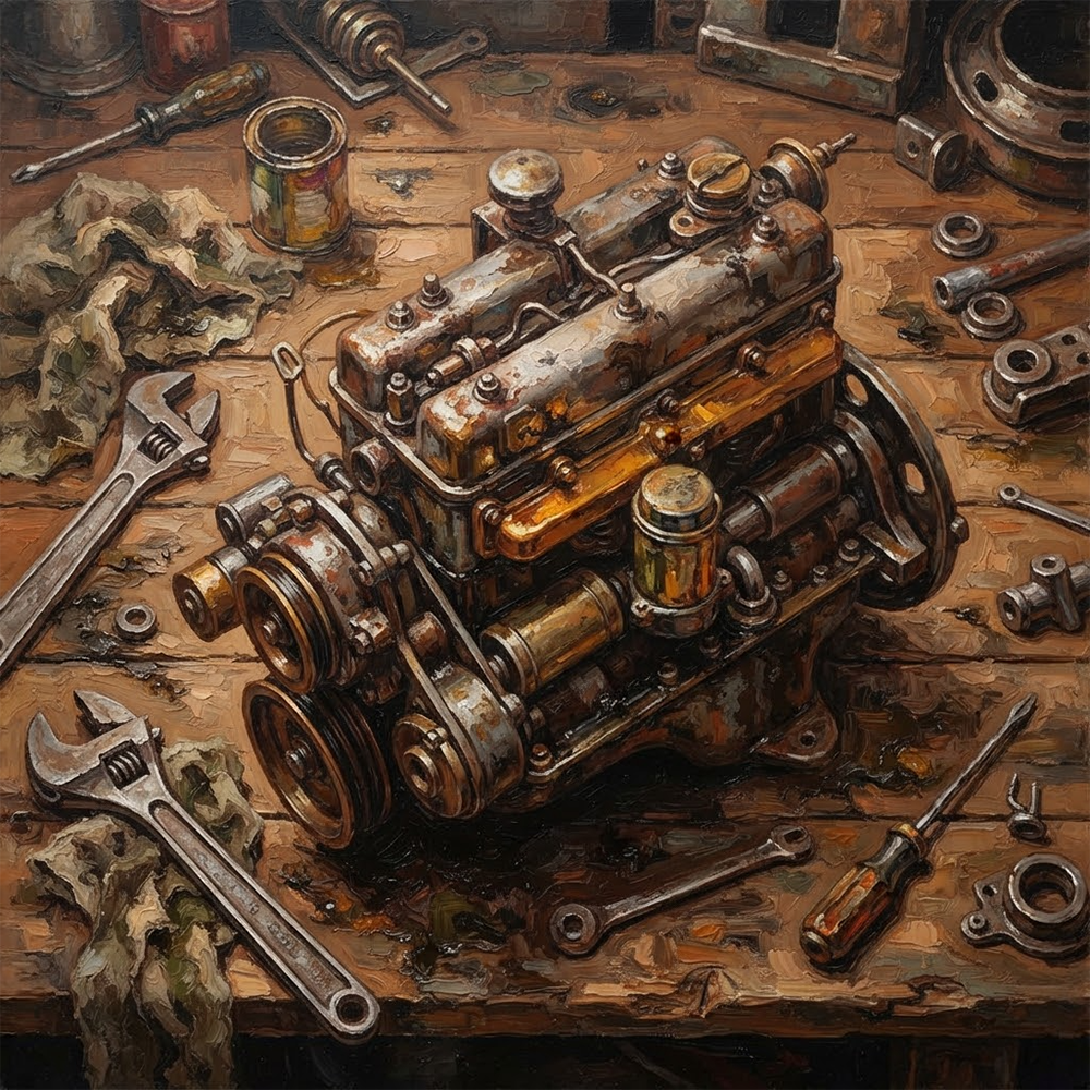 Desert Machine Retro Automotive Garage Wall Art Clay & Moss Art Print