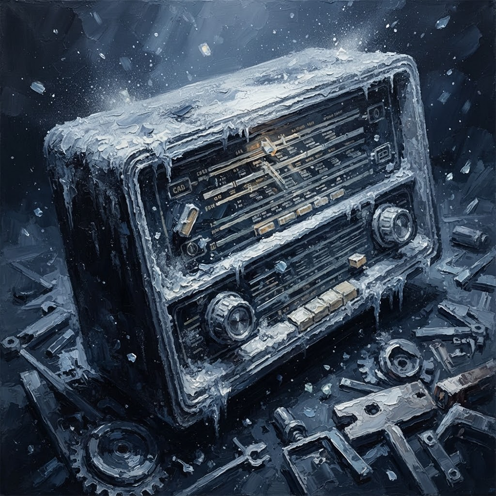 Frozen Signal Horror Movie Canvas Wall Art Silver & Cobalt Art Print