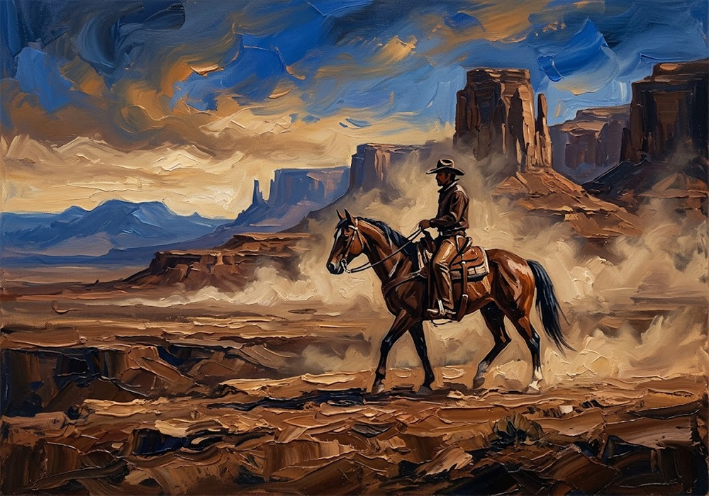 Frontier Legend Western Poster Art Walnut & Blue Art Print
