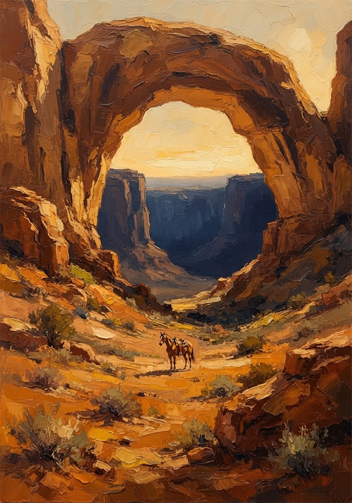 Desert Guardian Vintage Western Movie Art Ochre & Navy Art Print