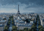 Dusty Blue Gallery paris skyline canvas featuring the Eiffel Tower, elegant Haussmann rooftops, and panoramic Paris cityscape for sophisticated interiors