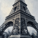 Graphite cityscape art black and white print featuring the Eiffel Tower with dramatic architectural perspective for elegant interiors