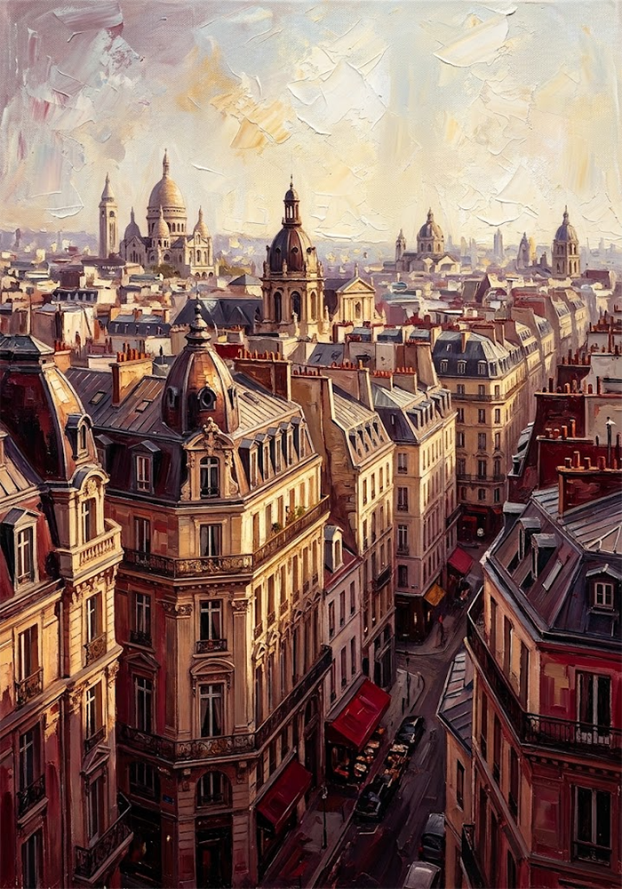 Golden Ascent City Skyline Artwork Merlot & Antique Gold Art Print