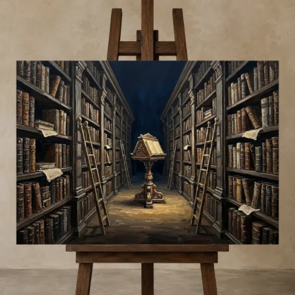 Premium Wall Art Yatay Html Edition – DARKACADEMİA0826046 displayed on a studio easel