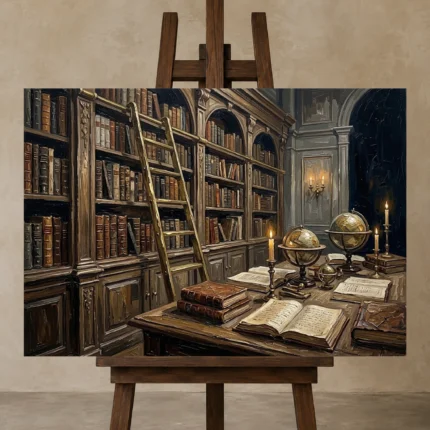 Premium Wall Art Yatay Html Edition – DARKACADEMİA0826048 displayed on a studio easel