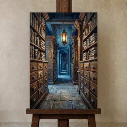 Premium Wall Art Dikey Html Edition – DARKACADEMİA0826051 displayed on a studio easel