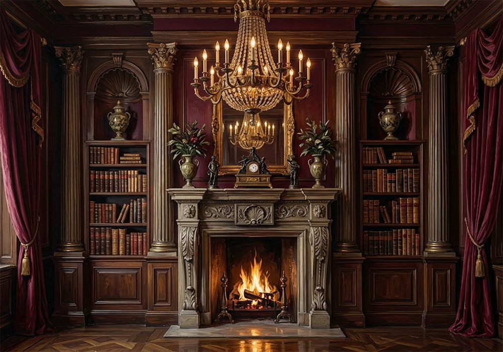 Crimson Hearth Dark Academia Living Room Decor Merlot & Antique Gold Art Print