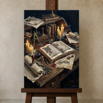 Premium Wall Art Dikey Html Edition – DARKACADEMİA0826087 displayed on a studio easel