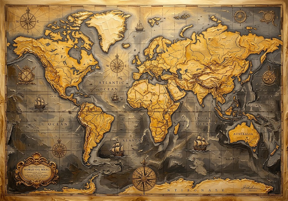 Empire Compass Framed Vintage World Map Antique Gold Luxe Art Print