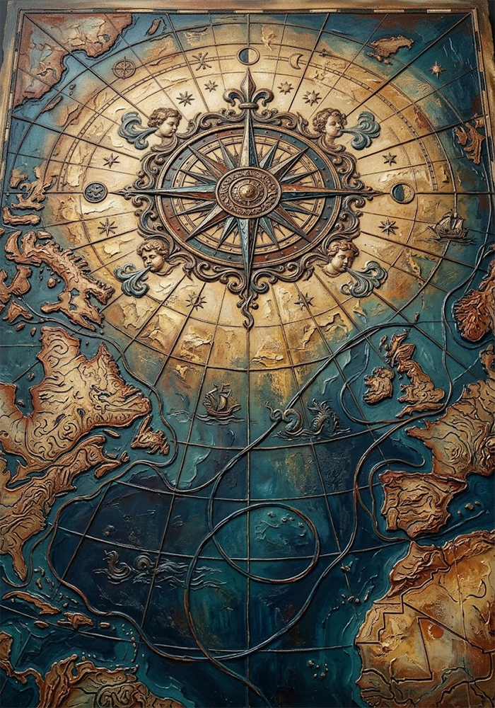 Explorer Beacon Old World Map Wall Art Prussian & Rust Art Print