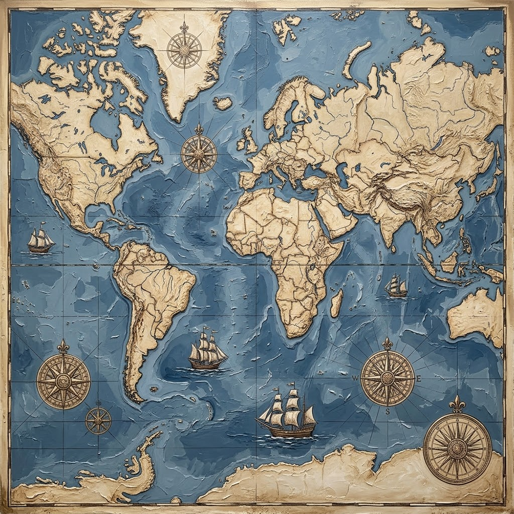 Azure Meridian Old World Map Blue Canvas Dusty Blue Gallery Art Print
