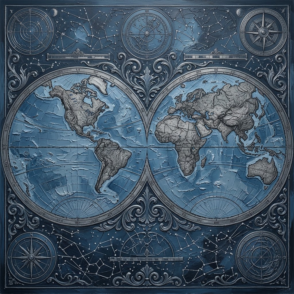 Cartographer Echo Old World Map Blue Canvas Dusty Blue Gallery Art Print