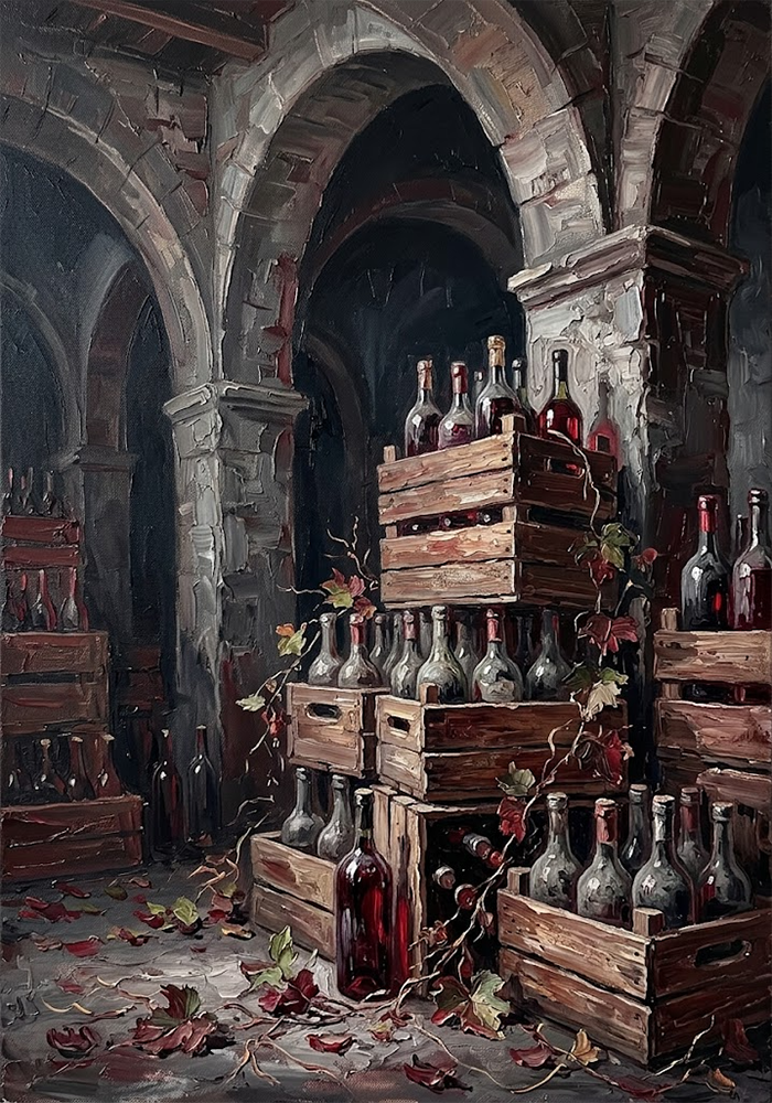 Baroque Cellar rustic dining room wall art Burgundy Library Art Print