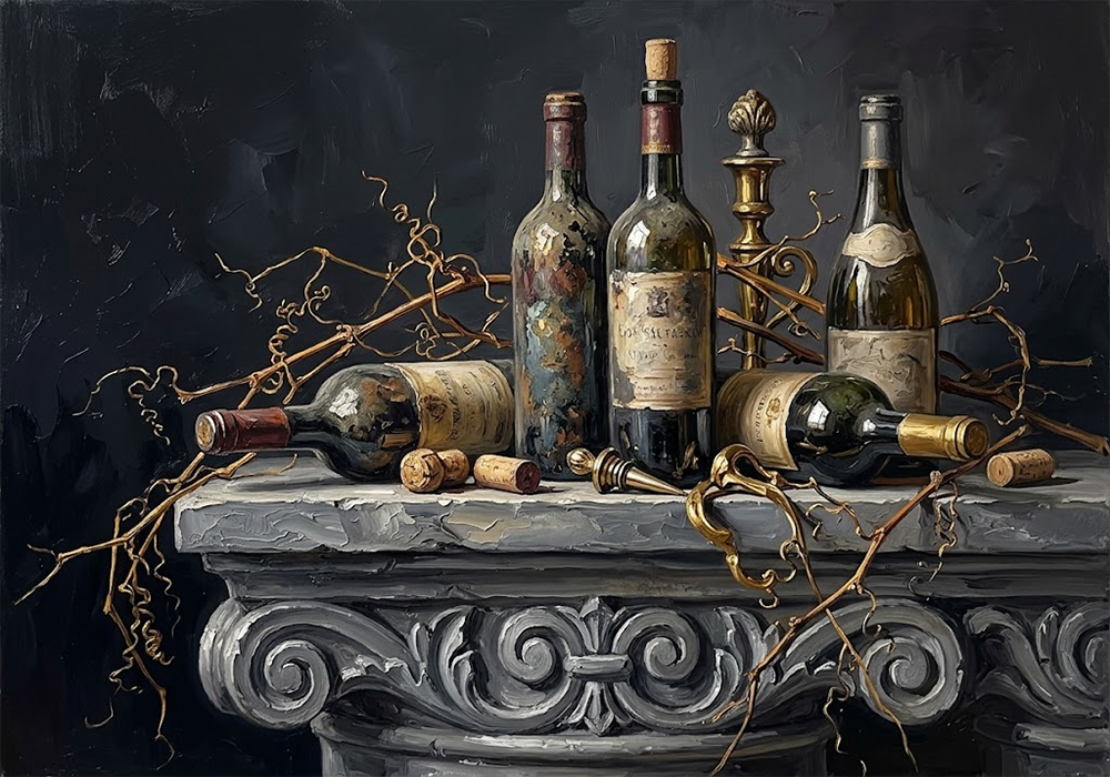 Gilded Vintage Art Above Buffet Charcoal & Gold Art Print