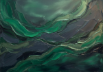 Emerald Editorial abstract painting for dining room featuring layered emerald waves, charcoal textures, and forest-inspired abstract forms for elegant interiors