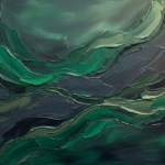 Emerald Editorial abstract painting for dining room featuring layered emerald waves, charcoal textures, and forest-inspired abstract forms for elegant interiors