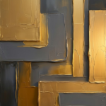 Antique Gold Luxe minimalist dining room wall art featuring layered golden planes and charcoal geometric forms for elegant contemporary interiors