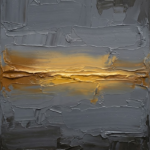 Antique Gold Luxe minimalist dining room wall art featuring a soft golden horizon over layered stone-gray and charcoal abstract textures for elegant interiors